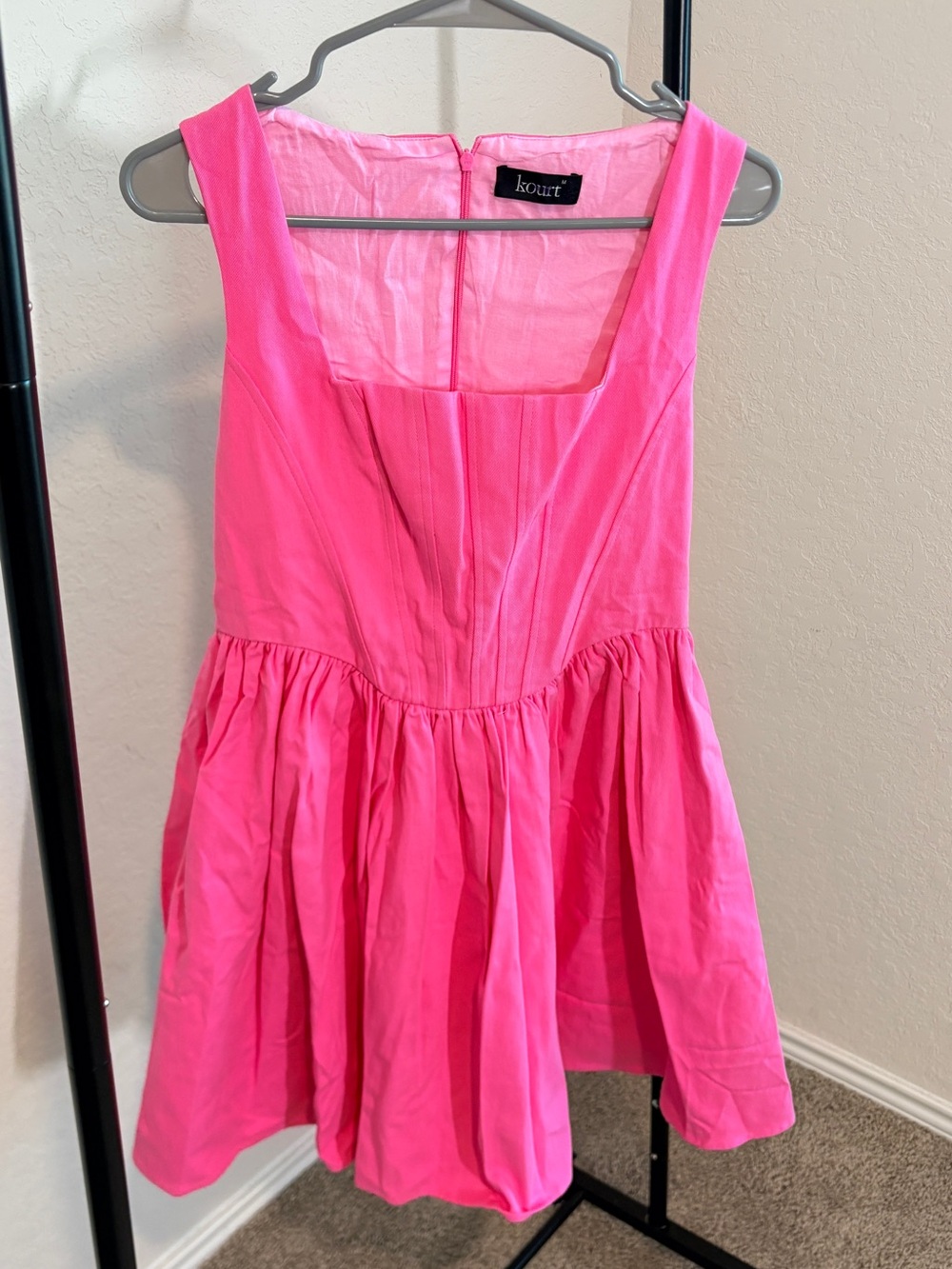 Kourt Hot Pink Denim Corset Lele Babydoll fit flare Mini Dress